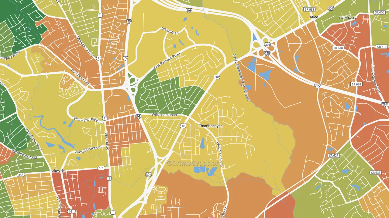 Chamberlayne, VA Map of Burglary Rates