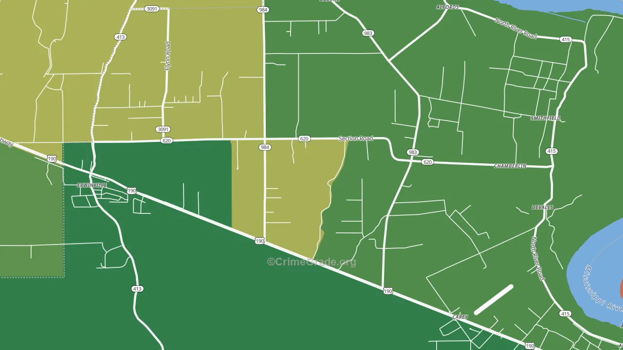 Chamberlin, LA Map of Burglary Rates