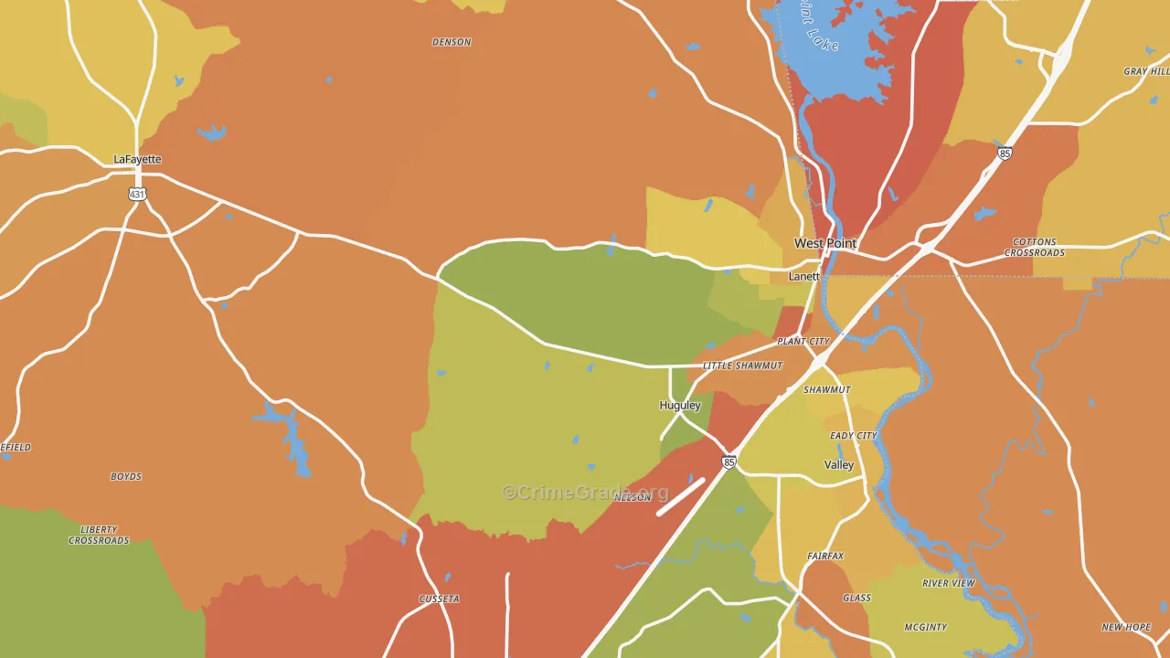 Chambers County, AL Map of Burglary Rates