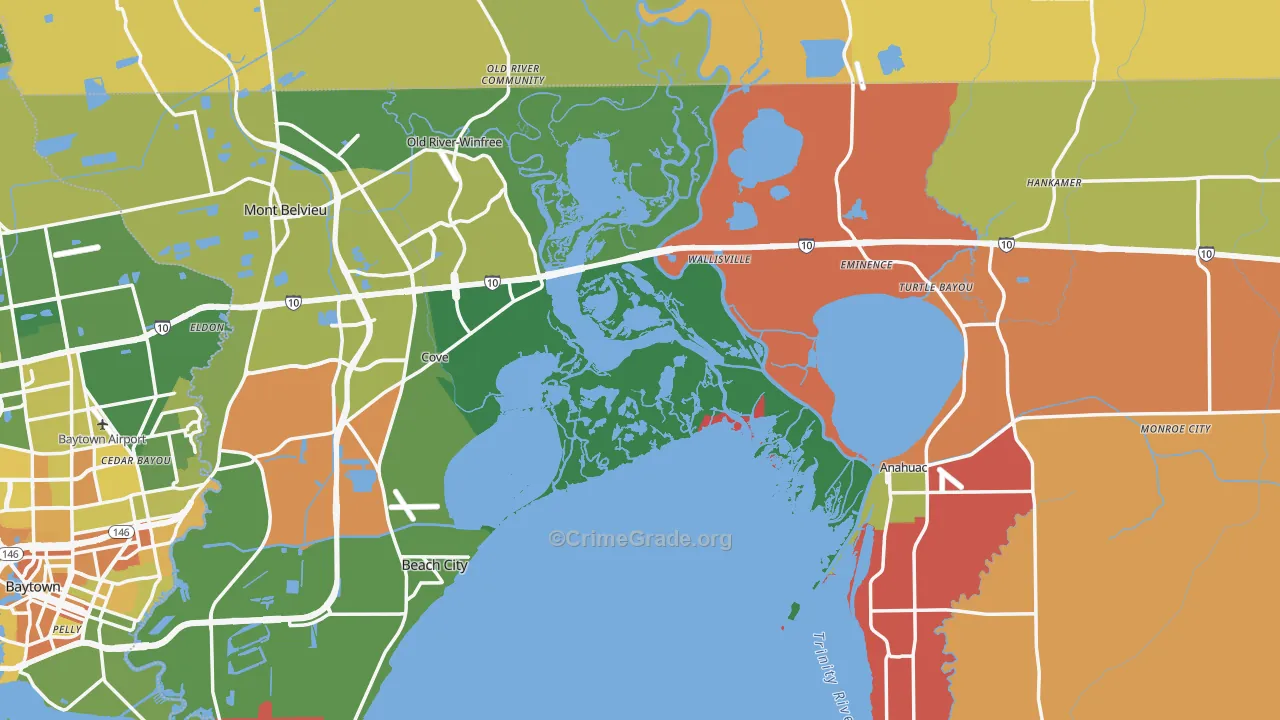 Chambers County, TX Map of Burglary Rates