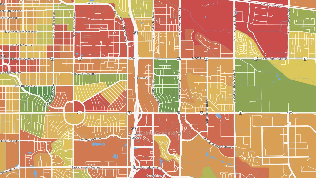 Chambers Heights, Aurora, CO Map of Burglary Rates