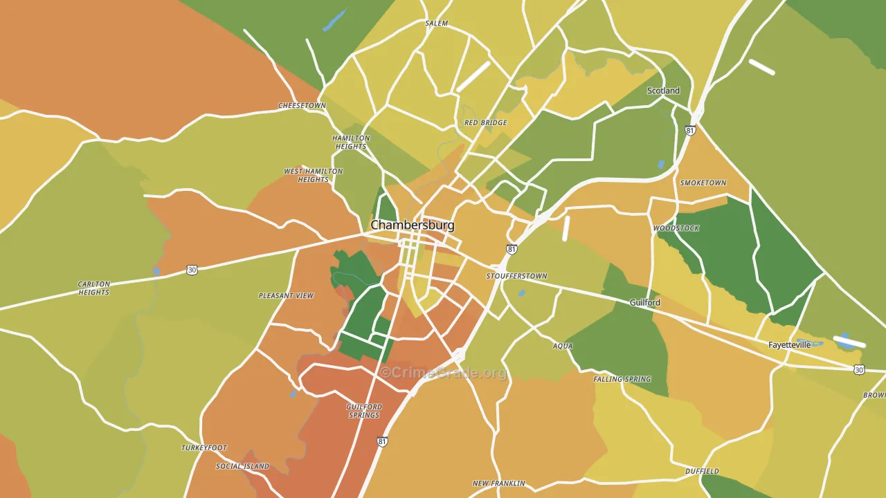 Chambersburg, PA Map of Burglary Rates