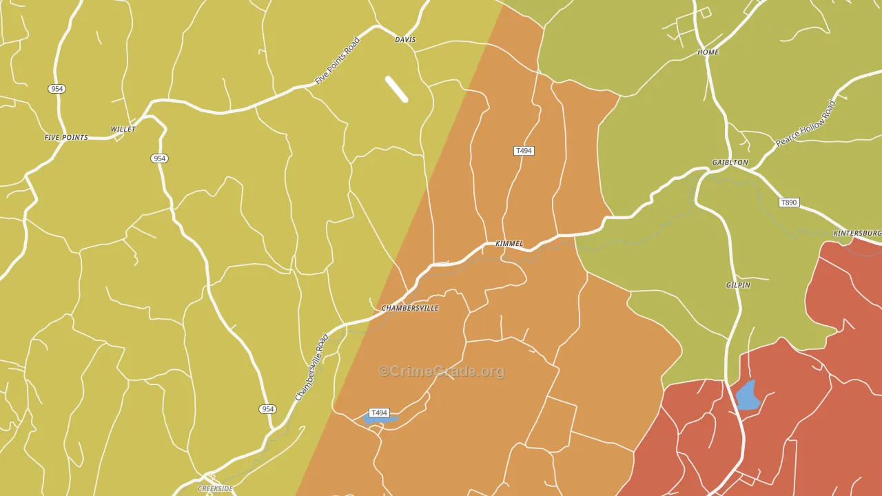 Chambersville, PA Map of Burglary Rates