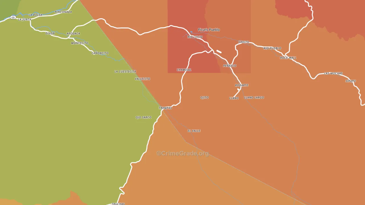 Chamisal, NM Map of Burglary Rates