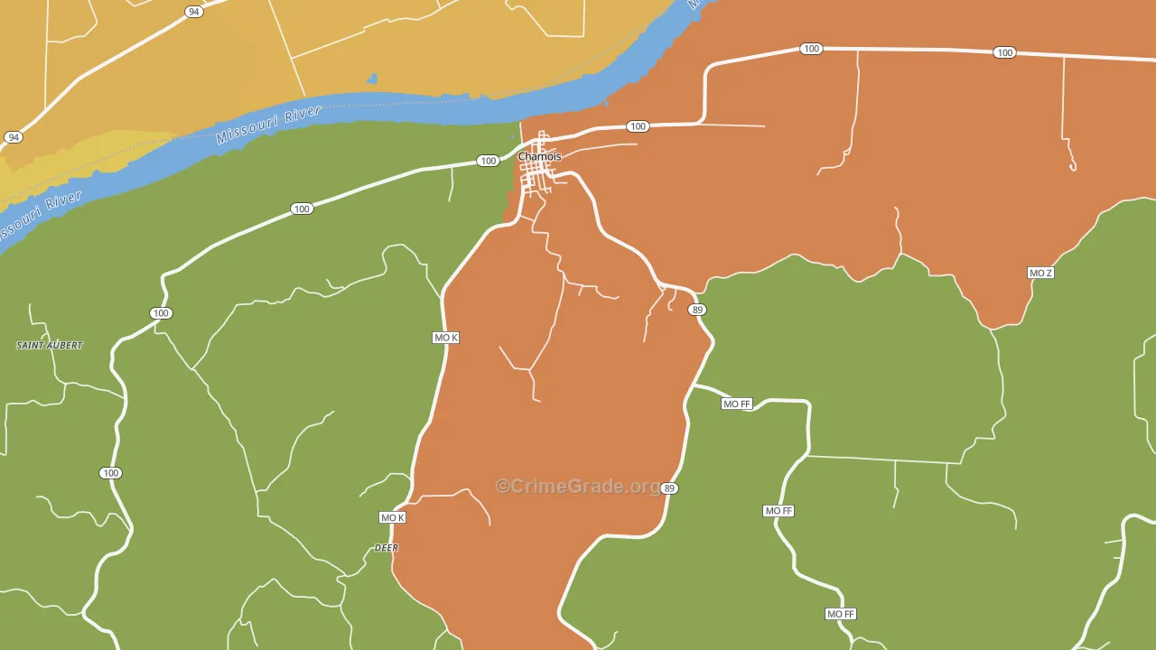 Chamois, MO Map of Burglary Rates