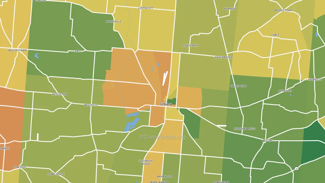 Champaign County, OH Map of Burglary Rates