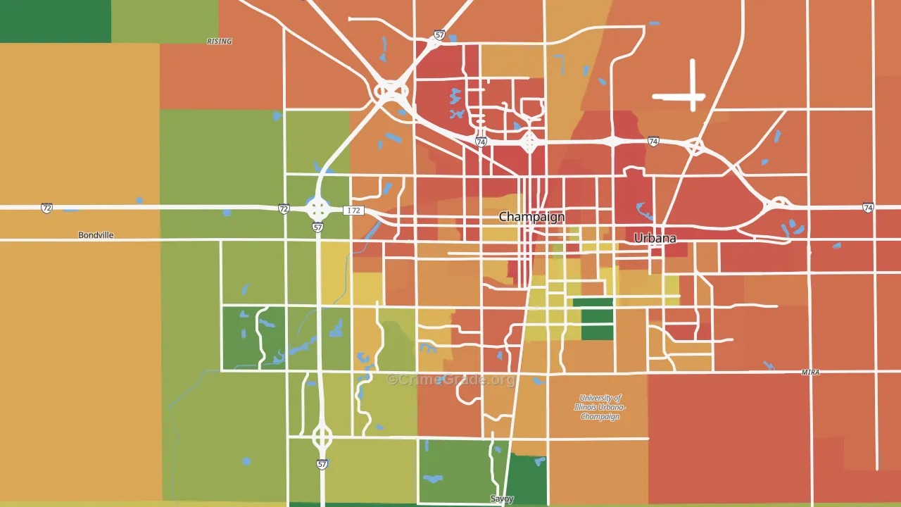 Champaign, IL Map of Burglary Rates