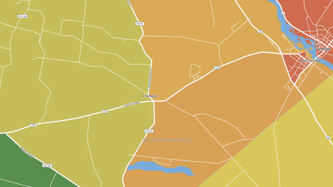 Champion, NY Map of Burglary Rates