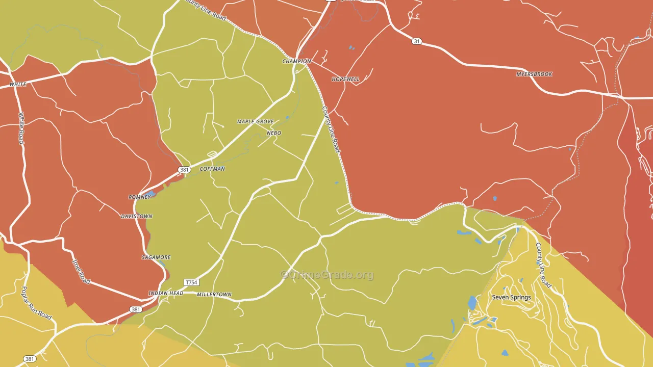 Champion, PA Map of Burglary Rates