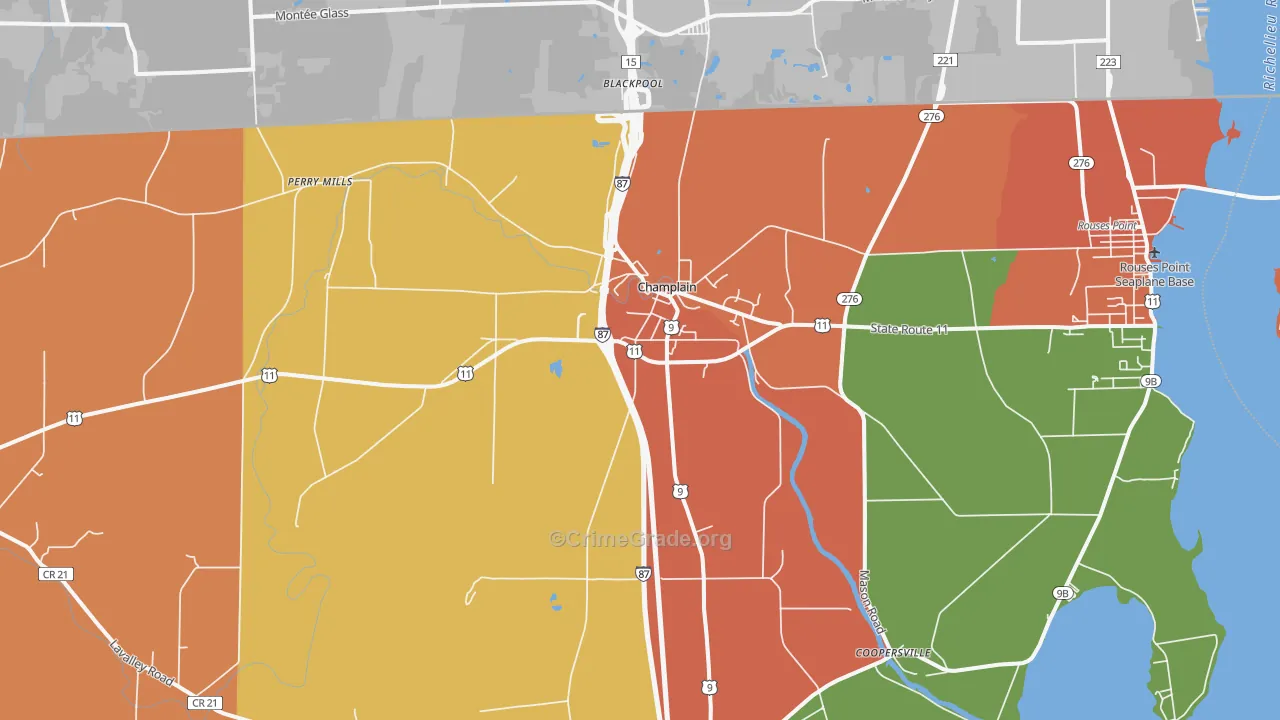 Champlain, NY Map of Burglary Rates