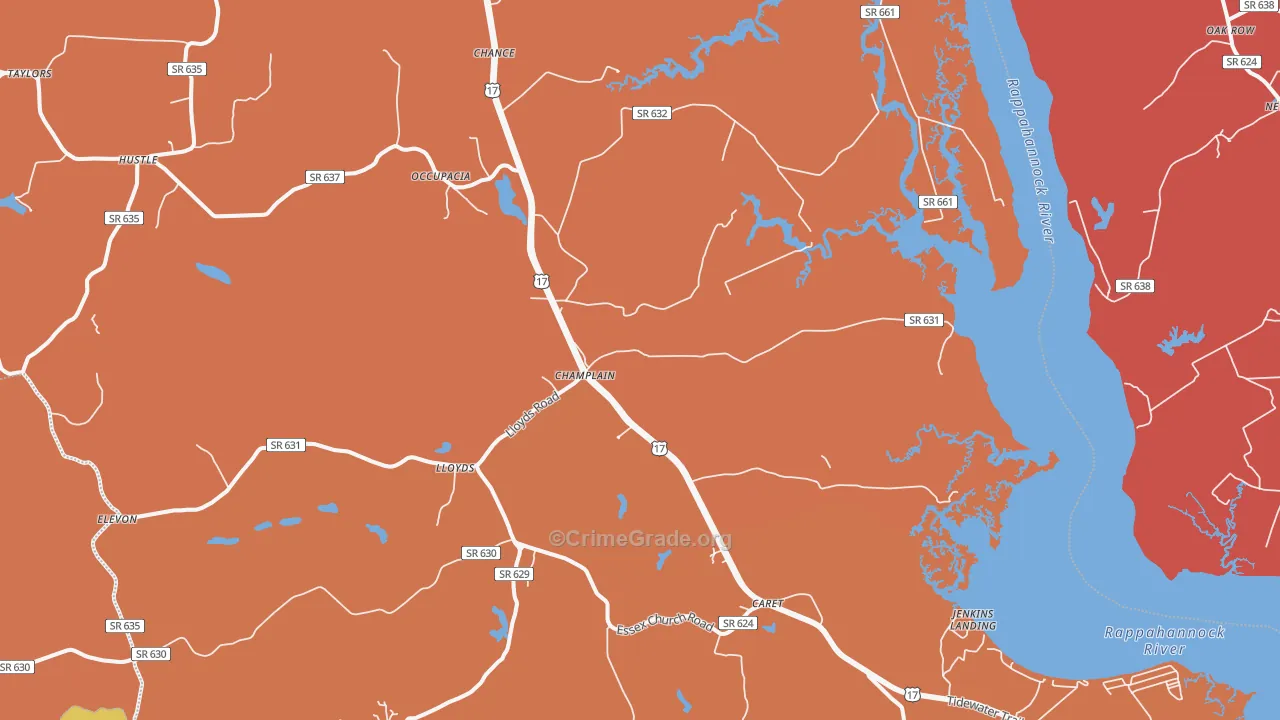 Champlain, VA Map of Burglary Rates