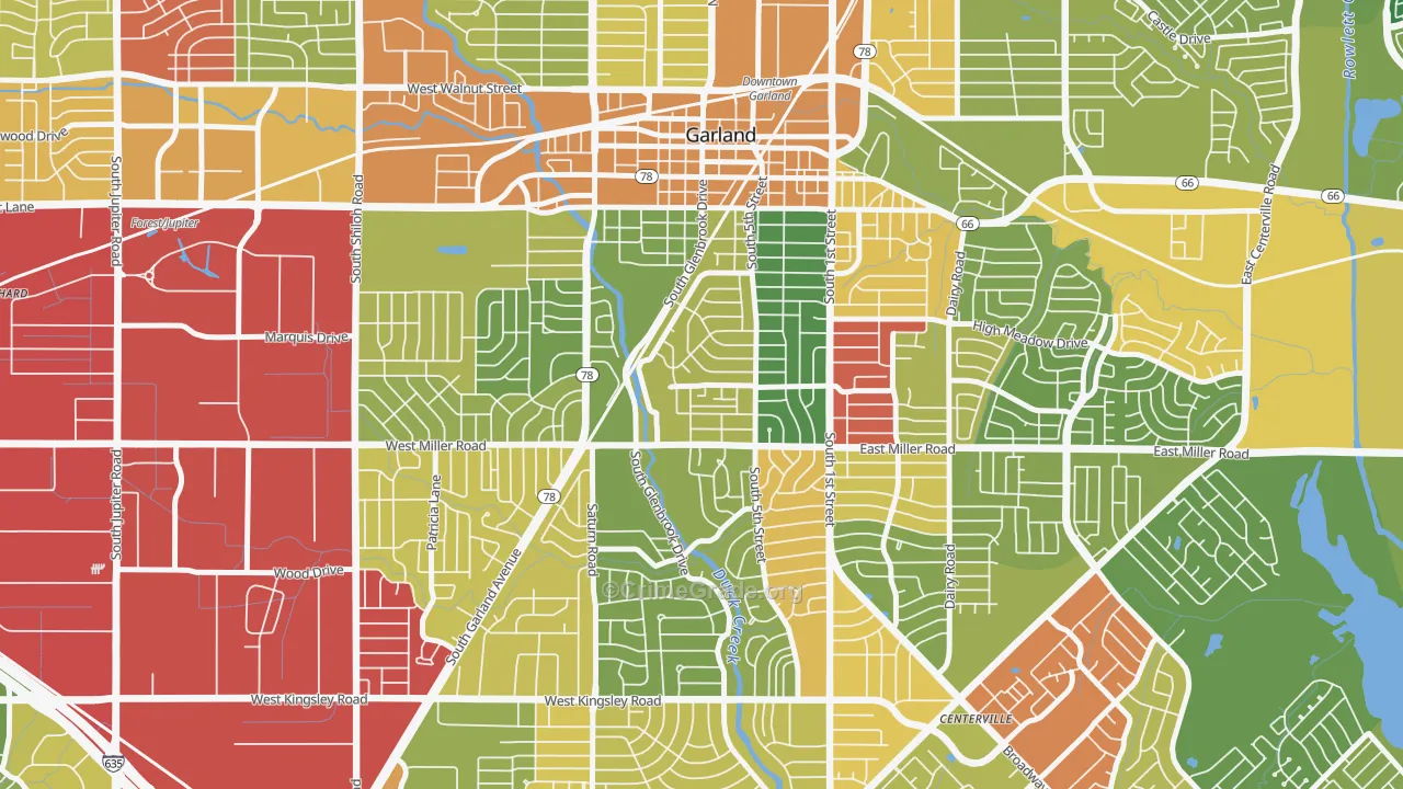 Chandler Heights, Garland, TX Map of Burglary Rates