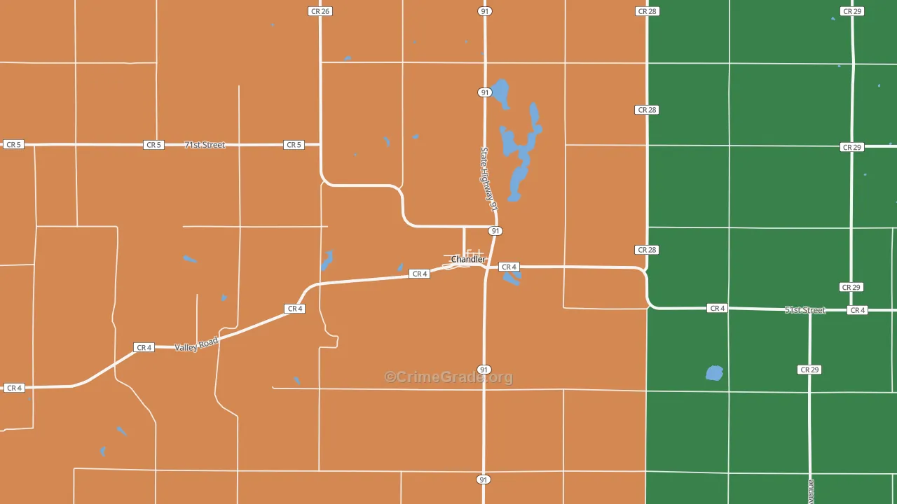 Chandler, MN Map of Burglary Rates