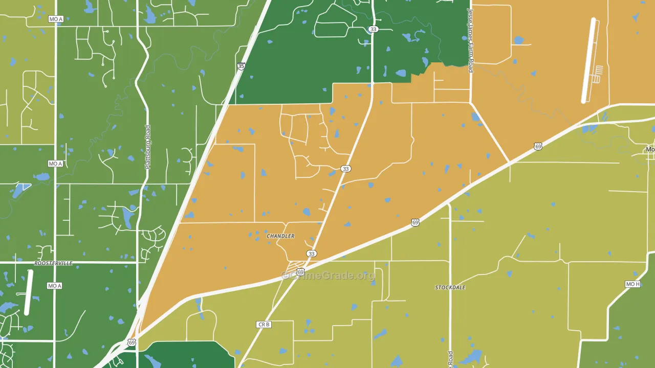 Chandler, MO Map of Burglary Rates