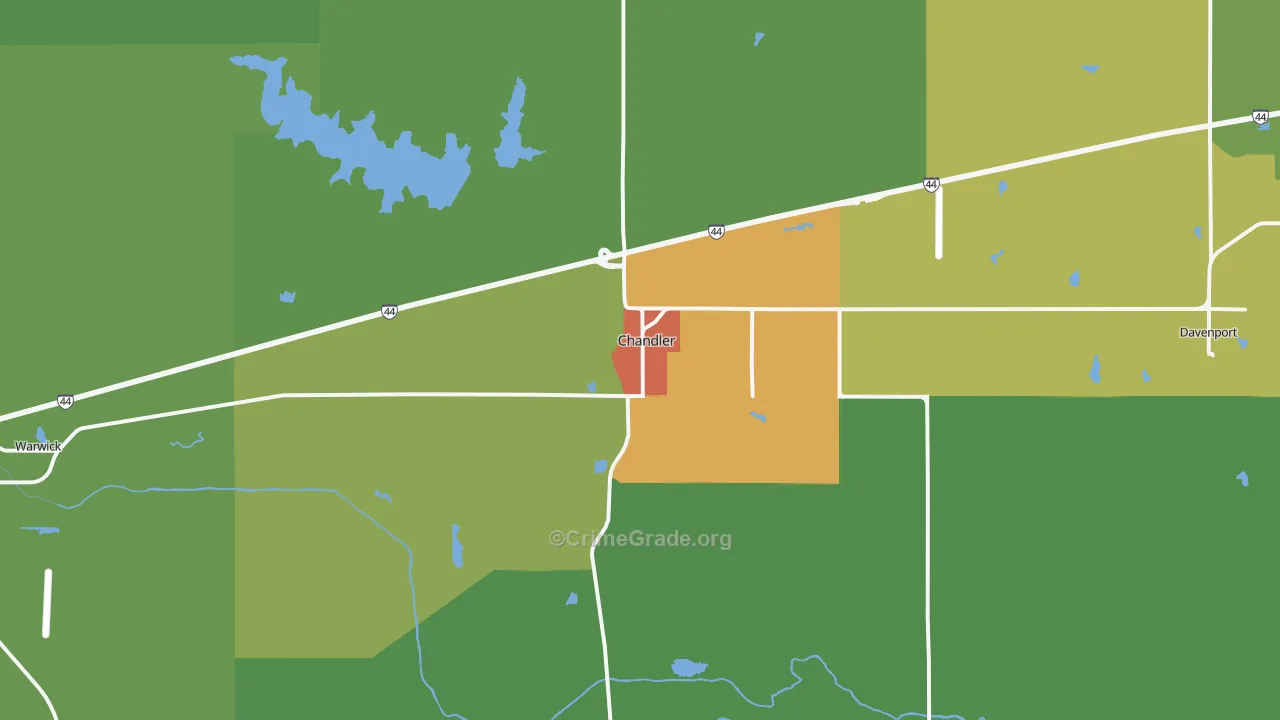 Chandler, OK Map of Burglary Rates