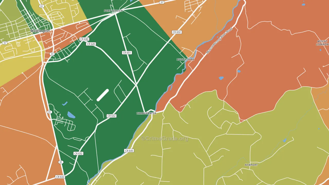 Changewater, NJ Map of Burglary Rates