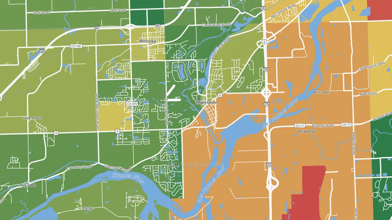 Channahon, IL Map of Burglary Rates