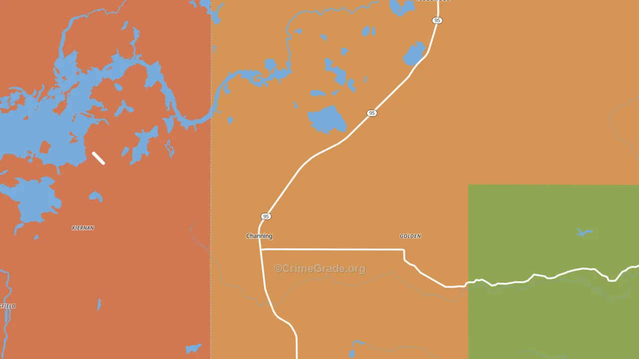 Channing, MI Map of Burglary Rates