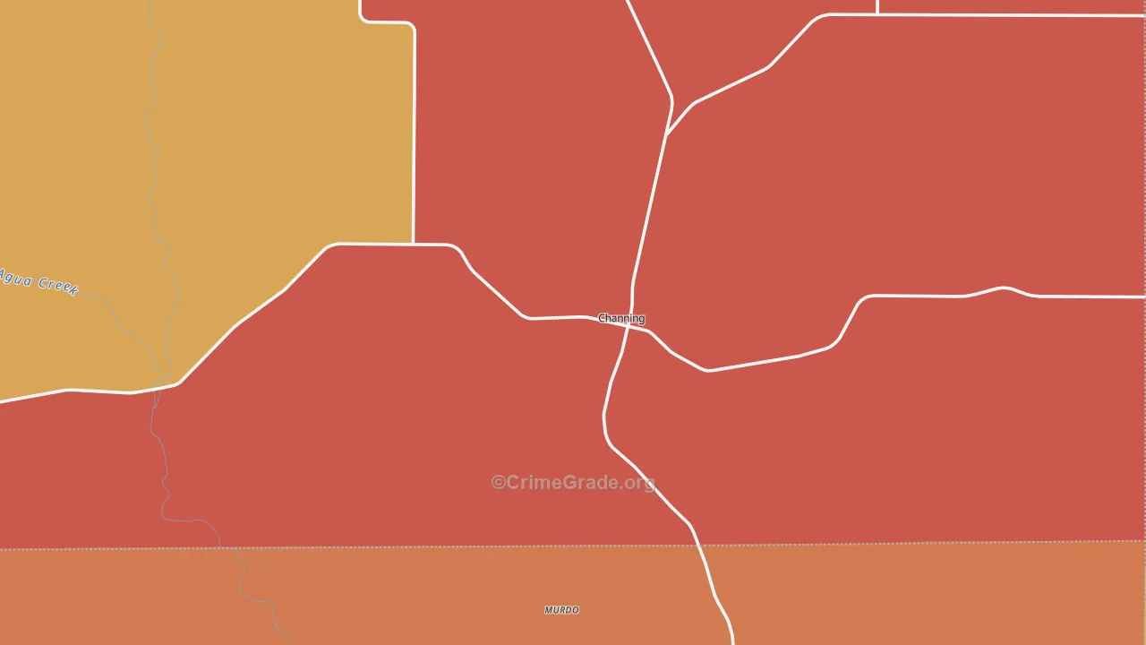 Channing, TX Map of Burglary Rates