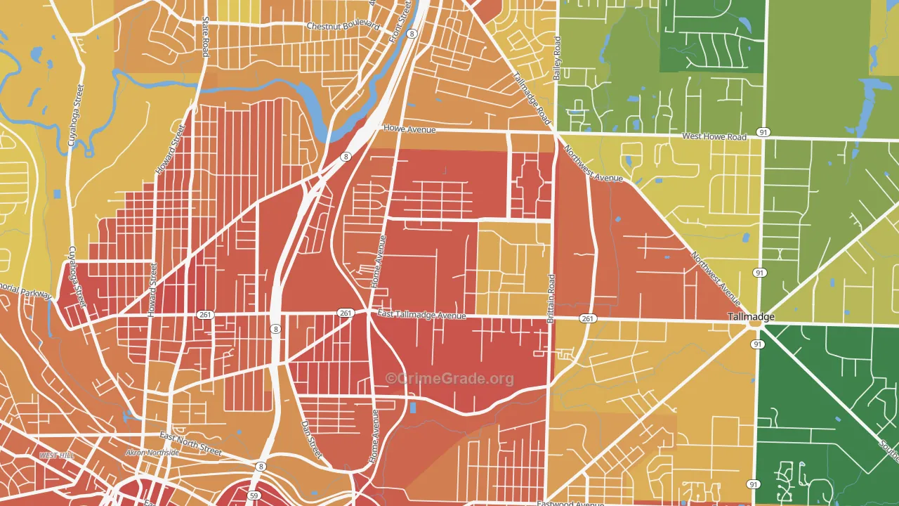 Chapel Hill, Akron, OH Map of Burglary Rates
