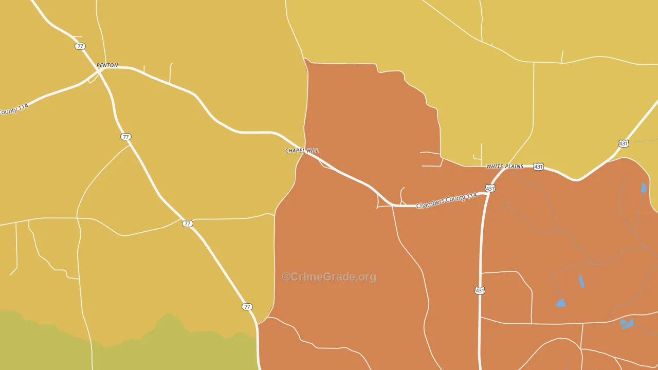 Chapel Hill, AL Map of Burglary Rates