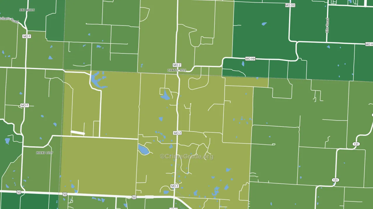 Chapel Hill, MO Map of Burglary Rates