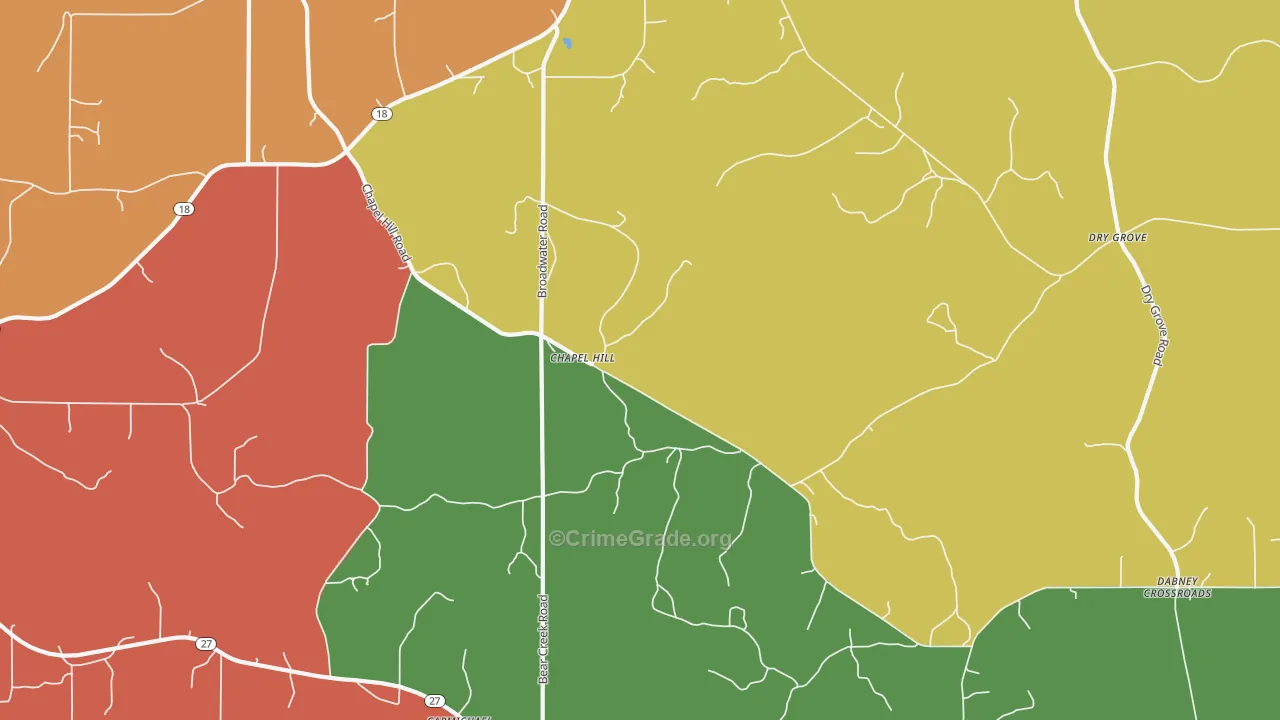 Chapel Hill, MS Map of Burglary Rates