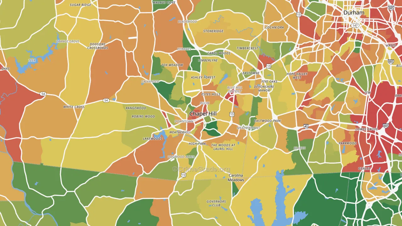 Chapel Hill, NC Map of Burglary Rates