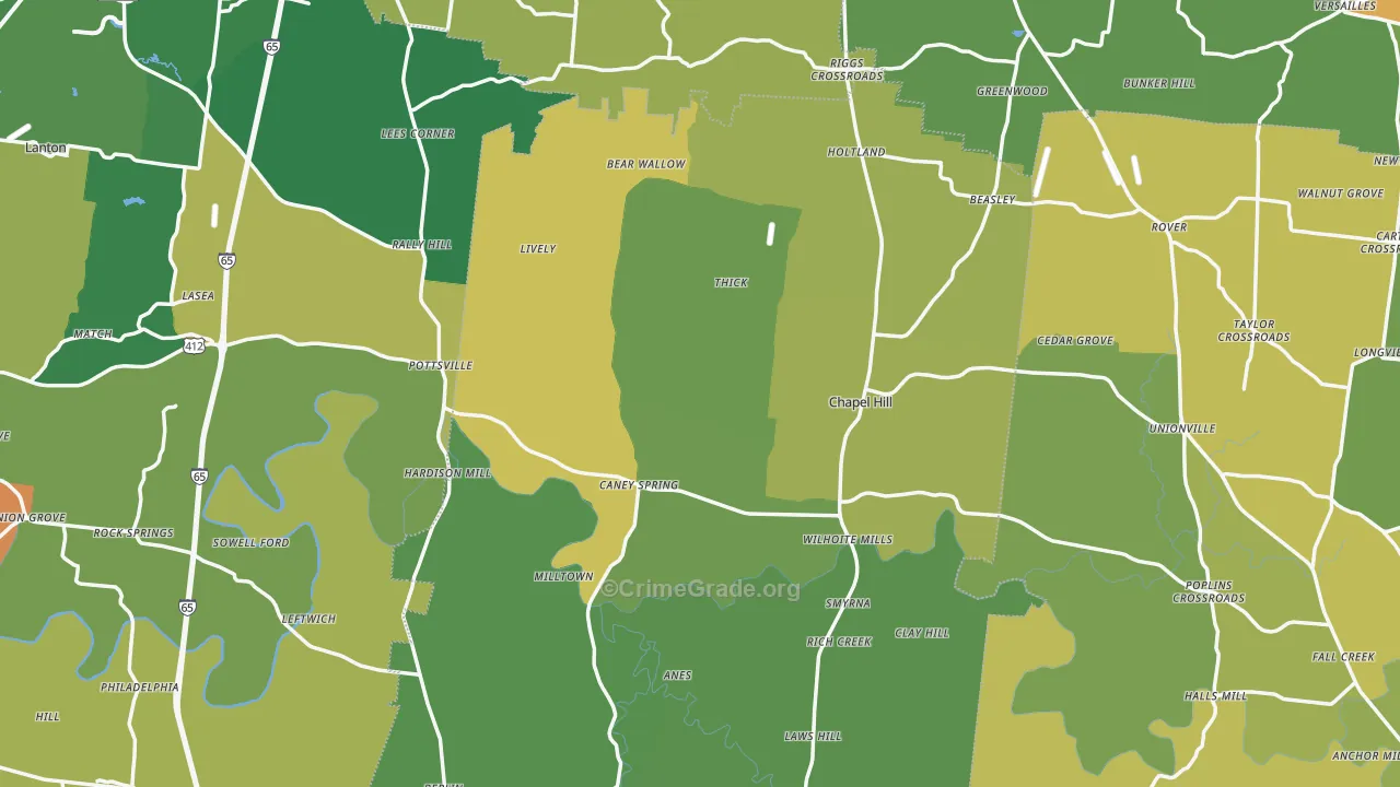 Chapel Hill, TN Map of Burglary Rates