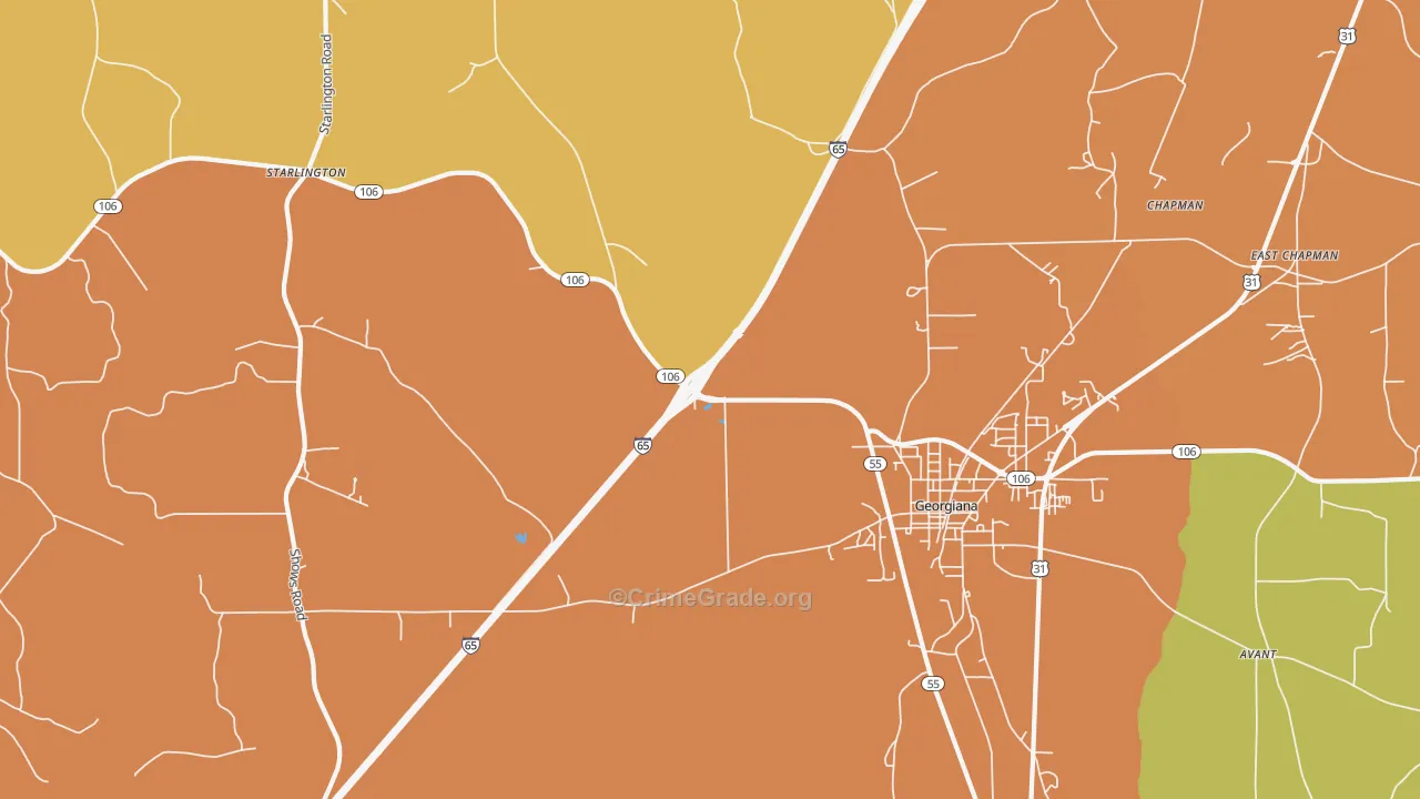 Chapman, AL Map of Burglary Rates