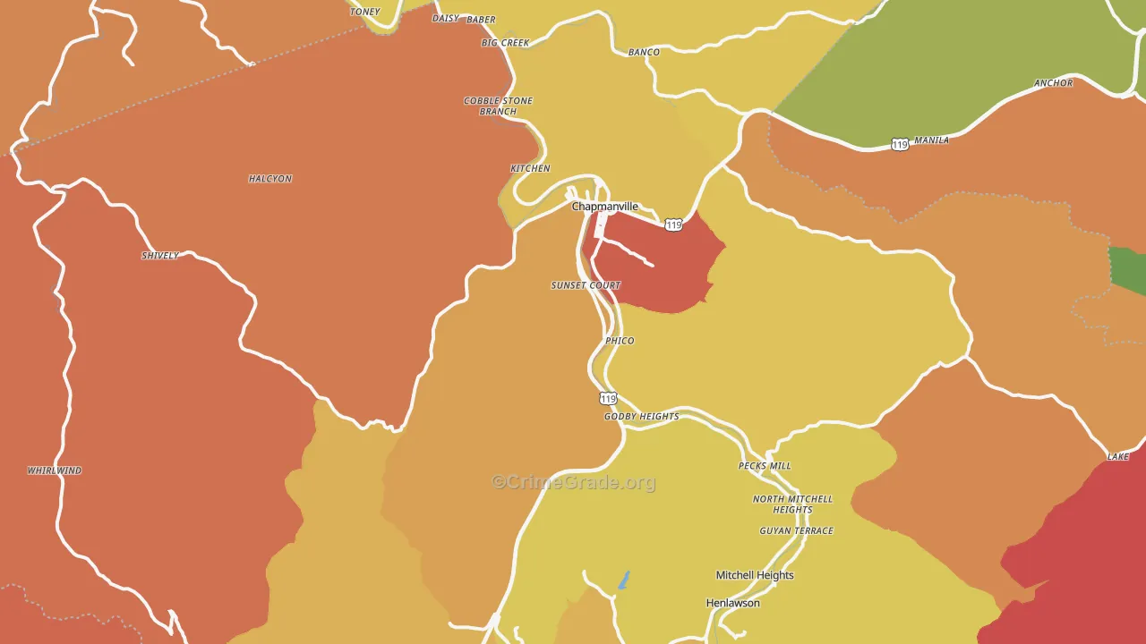Chapmanville, WV Map of Burglary Rates