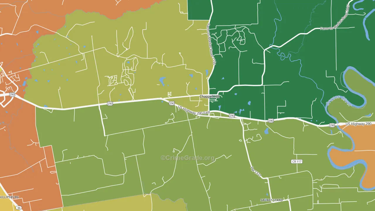 Chappell Hill, TX Map of Burglary Rates