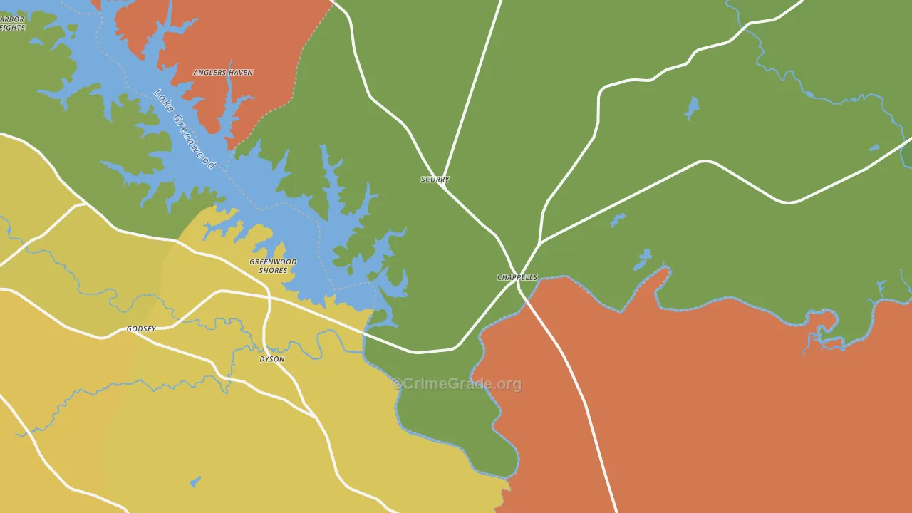 Chappells, SC Map of Burglary Rates