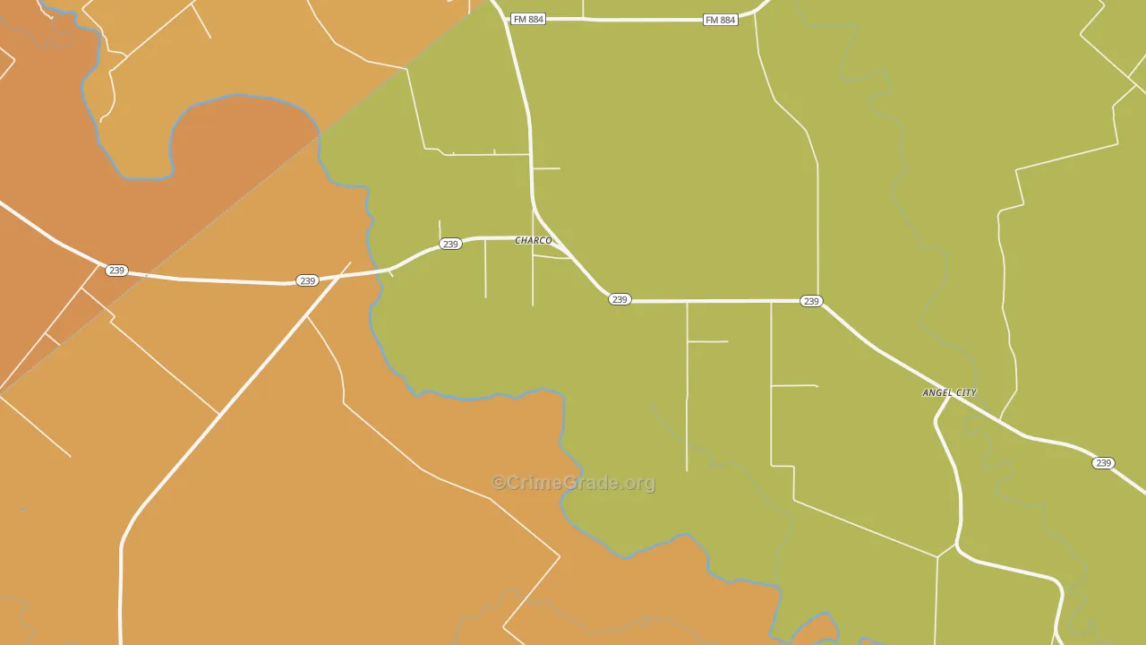 Charco, TX Map of Burglary Rates