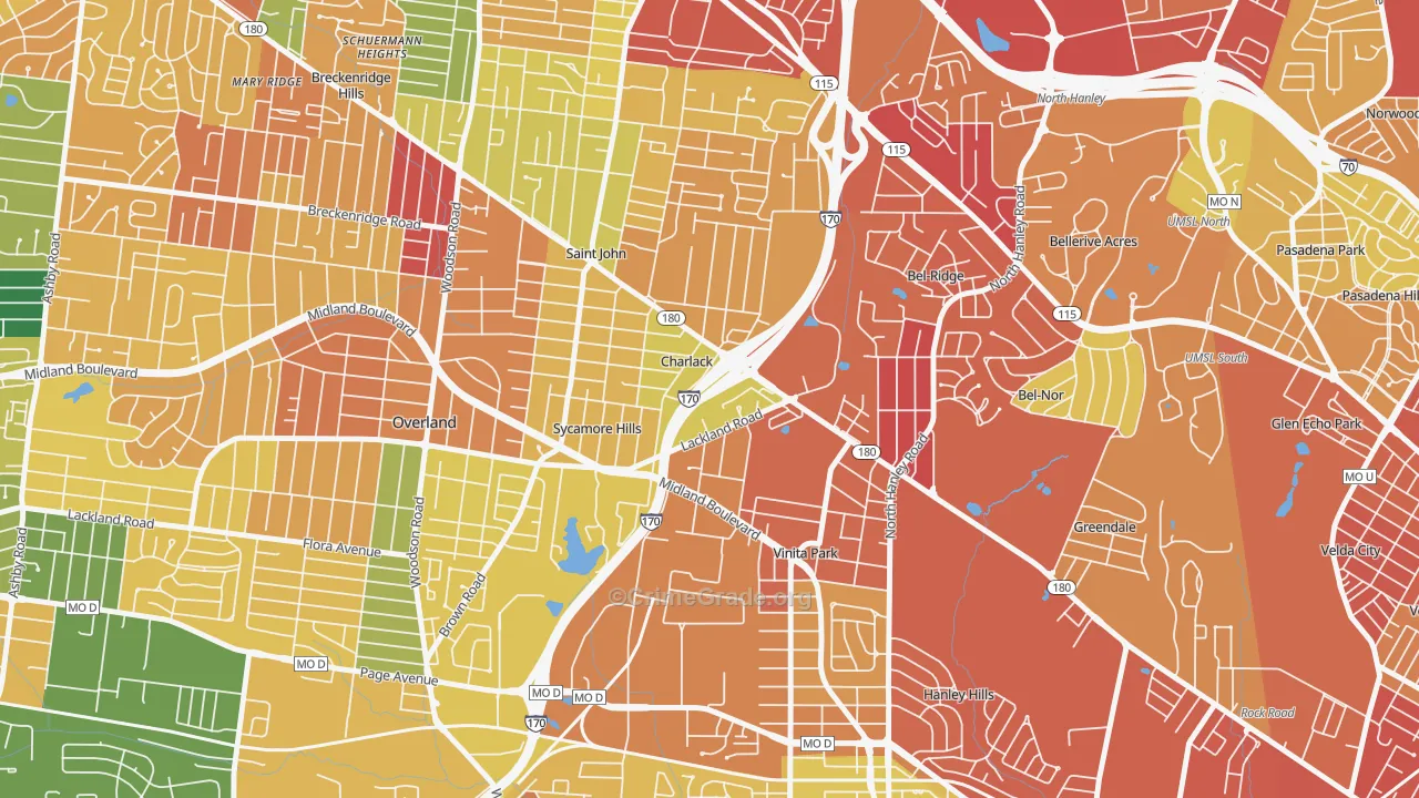 Charlack, MO Map of Burglary Rates