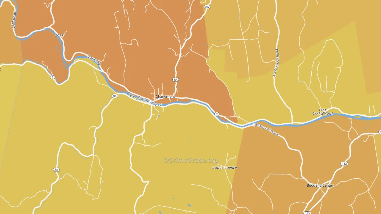 Charlemont, MA Map of Burglary Rates