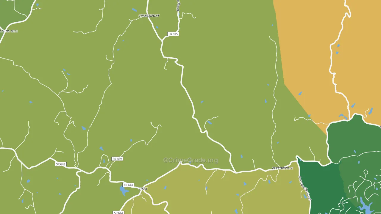 Charlemont, VA Map of Burglary Rates