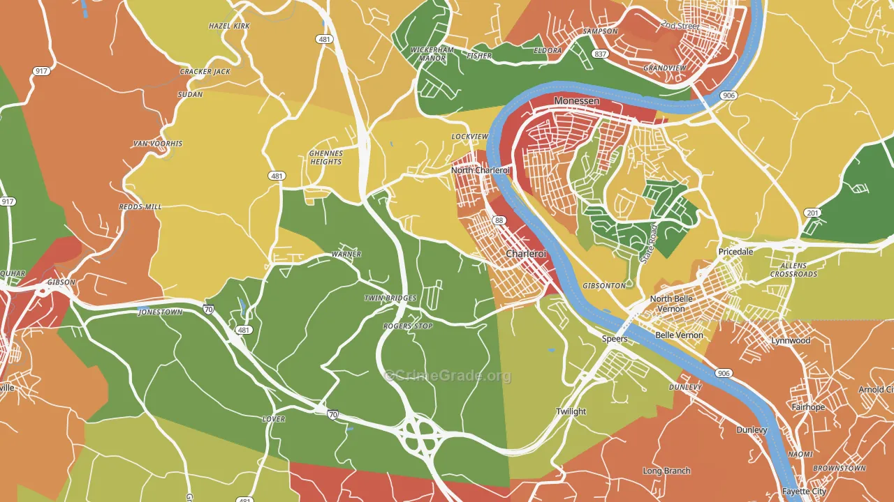 Charleroi, PA Map of Burglary Rates