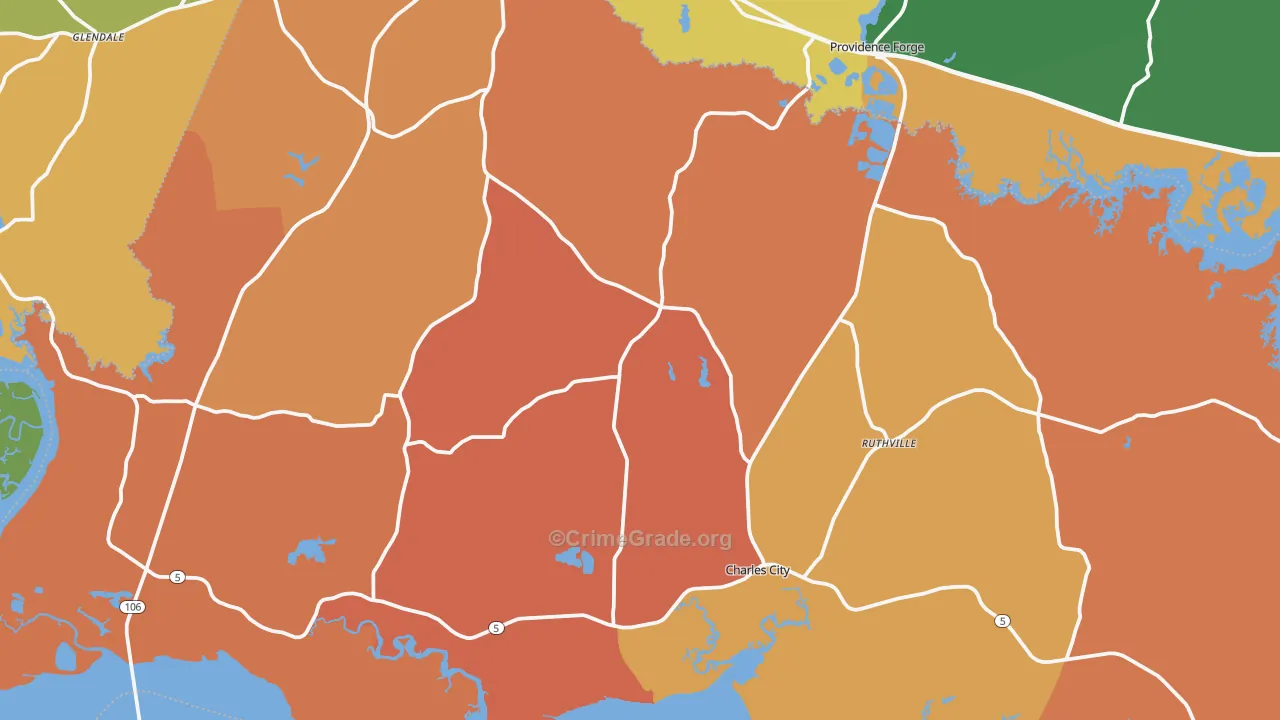 Charles City County, VA Map of Burglary Rates
