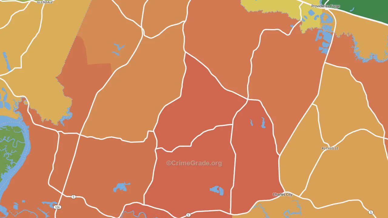 Charles City, VA Map of Burglary Rates