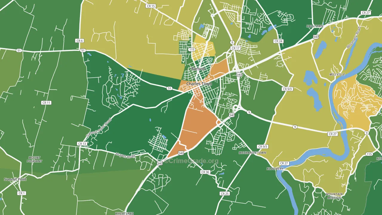 Charles Town, WV Map of Burglary Rates