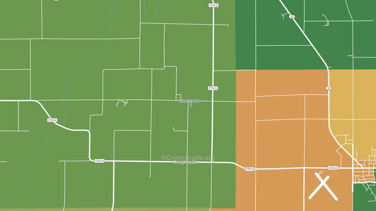 Charlesburg, WI Map of Burglary Rates