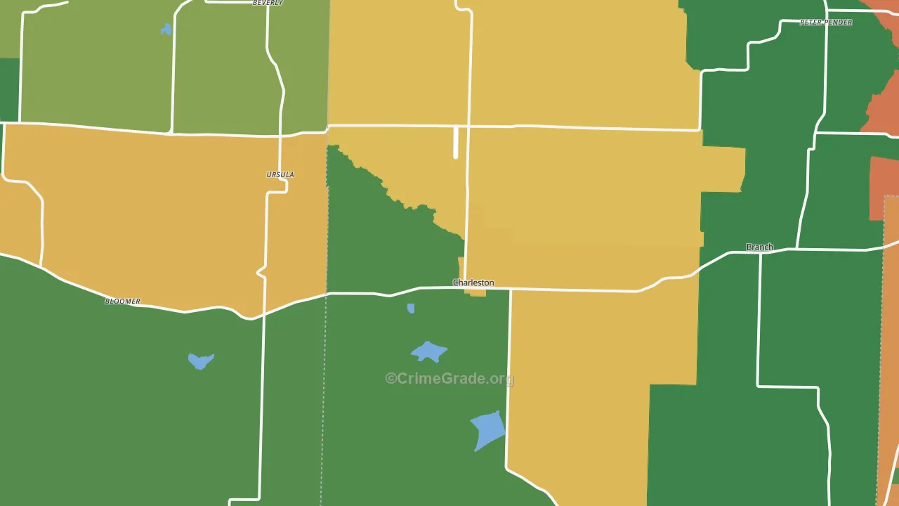 Charleston, AR Map of Burglary Rates