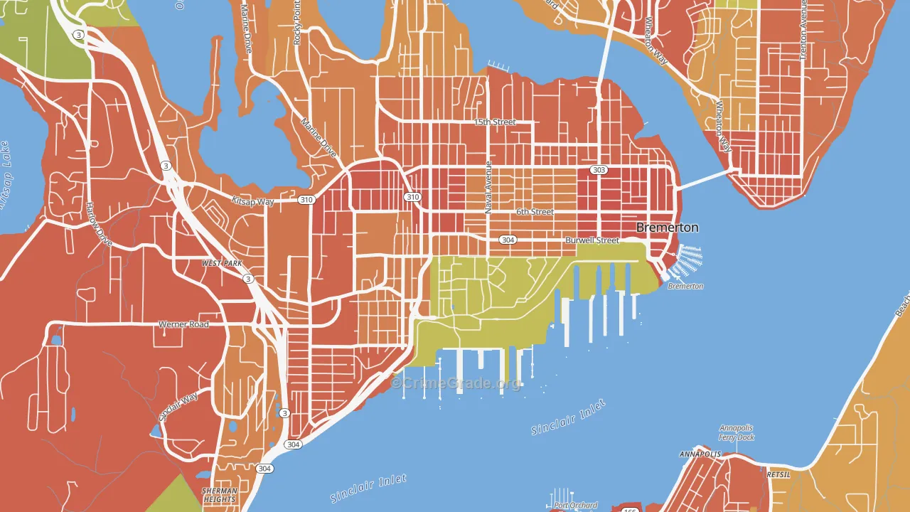 Charleston, Bremerton, WA Map of Burglary Rates