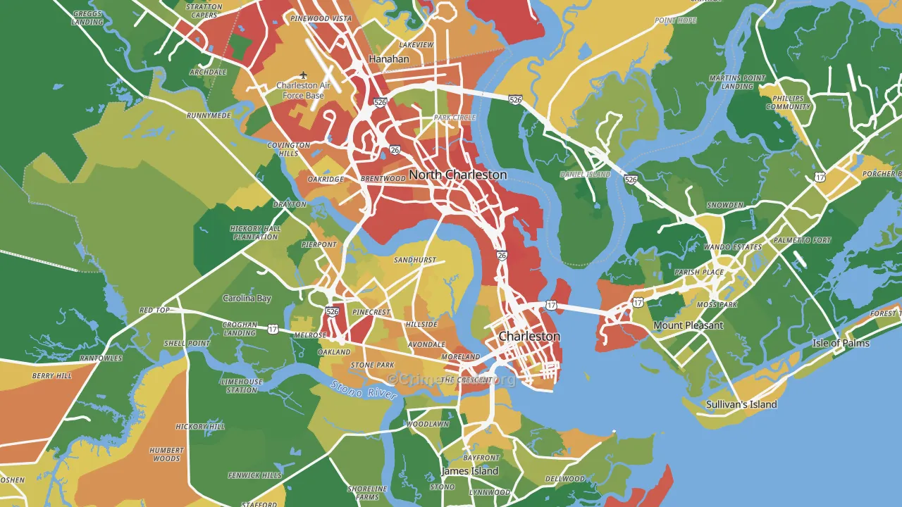 Charleston County, SC Map of Burglary Rates