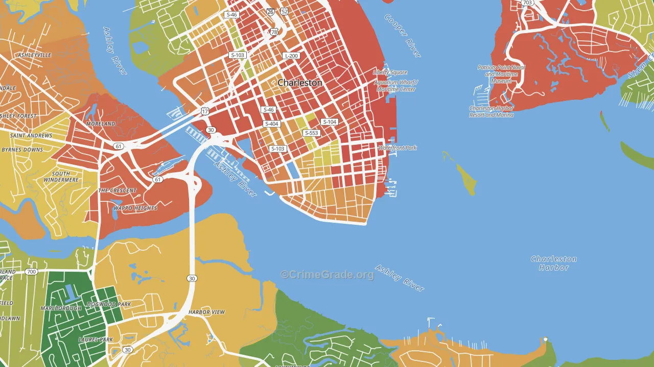 Charleston Historic District, Charleston, SC Map of Burglary Rates