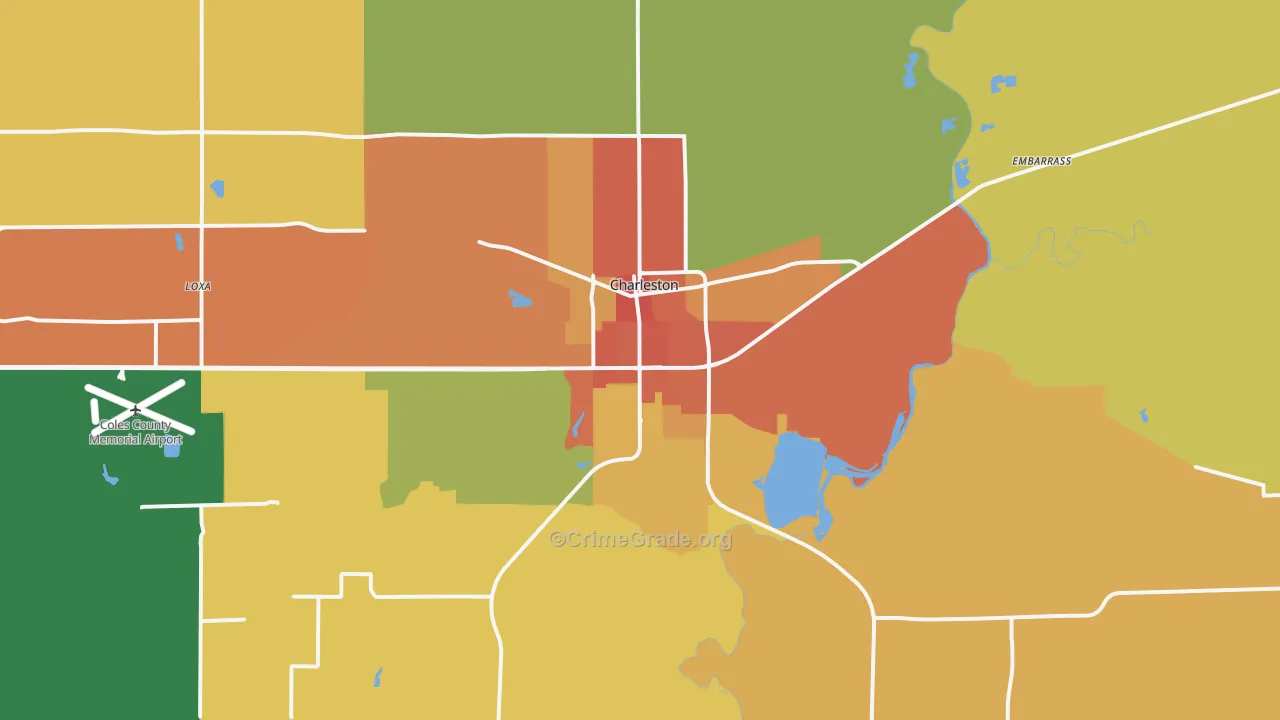Charleston, IL Map of Burglary Rates