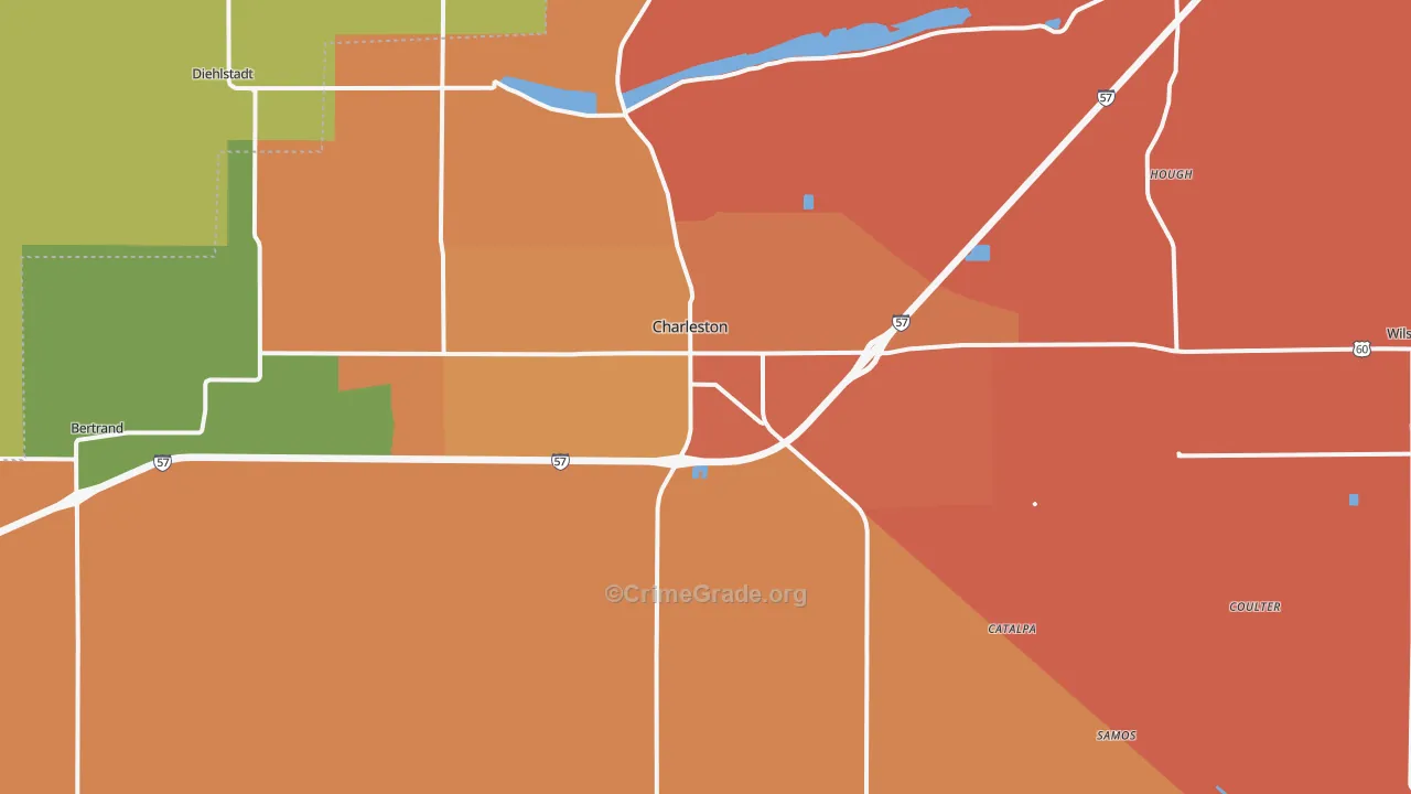Charleston, MO Map of Burglary Rates