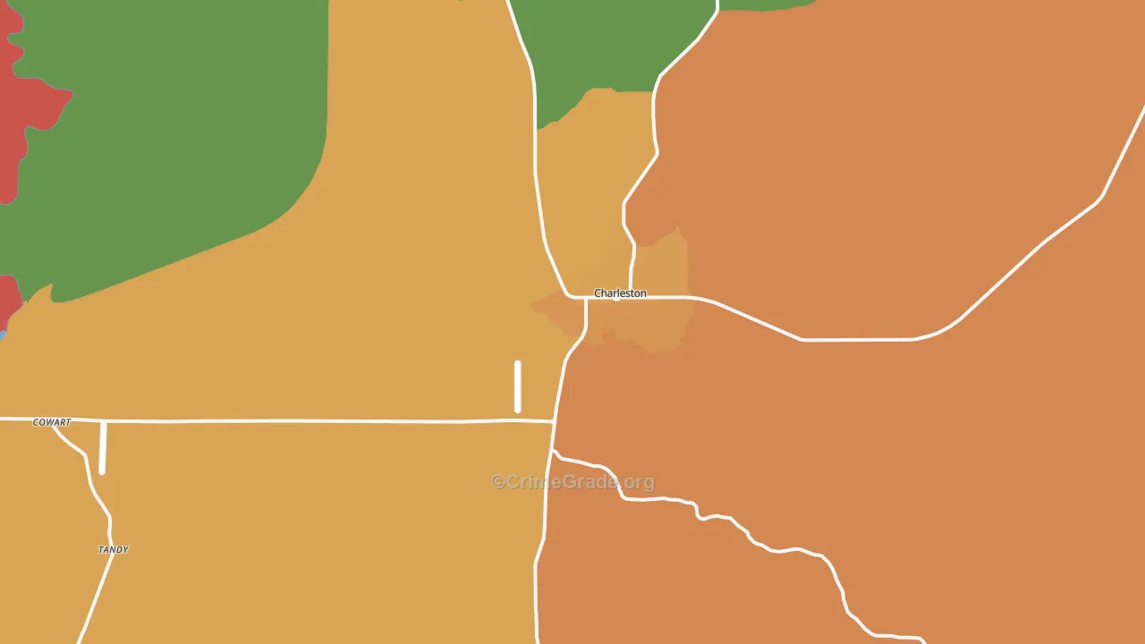Charleston, MS Map of Burglary Rates