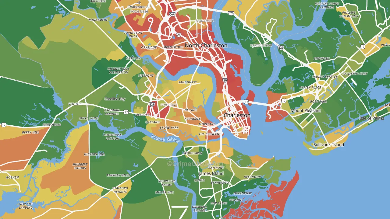 Charleston, SC Map of Burglary Rates